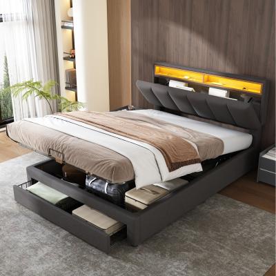 The Range Upholstered Bed with Drawers and Storage Compartments - Grey
