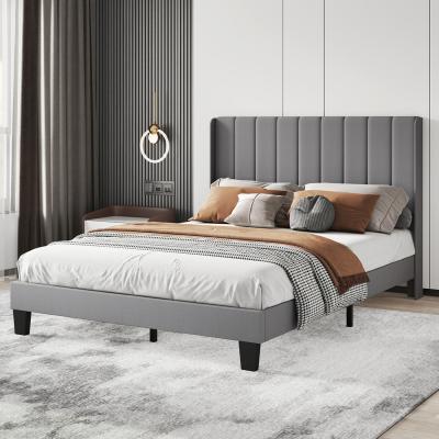 The Range Double Bed Frame Metal and Wood Plush Upholstered Mattress Base - Grey