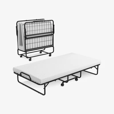 The Range Metal Frame Folding Bed with 4 Wheels - White