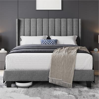 The Range Yaheetech Upholstered Bed Frame with Channel Tufted Headboard - Light Grey / Double