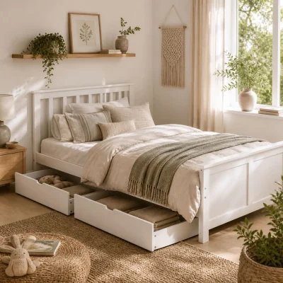 The Range Sutton White Wooden Single Bed Frame - 2 Integrated Storage Drawers