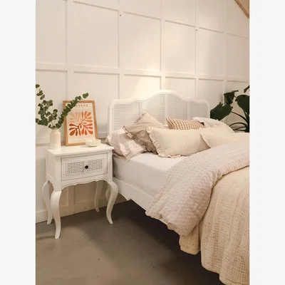 The Range Louise Bed with Cane Rattan Headboard - White / King