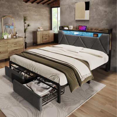 The Range Upholstered Double Bed with LED Lighting - Grey