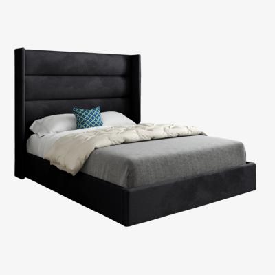 The Range Jacob Soft Velvet Upholstered Straight Winged Bed Frame - Black / Double