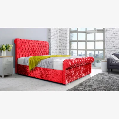 The Range Santino Crush 4 Inch Solid Thick Bed Frame With Chesterfield Headboard - Red / Small Double