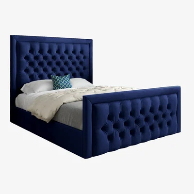 The Range Napster Upholstered Velvet Bed Frame - Blue / King