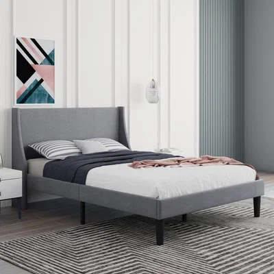 The Range Double Upholstered Bed with Winged Headboard - Grey