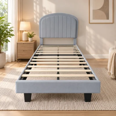 The Range HOMEWEDO Velvet Upholstered Platform Bed Frame with Adjustable Headboard A - Grey