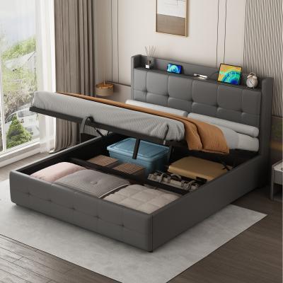 The Range PU Leather King Upholstered Bed Frame with Hydraulic Storage - Grey