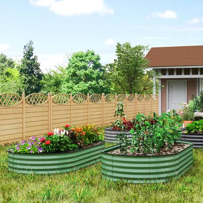 The Range Outsunny Set of 2 Raised Beds with Plant Support Stake - Green