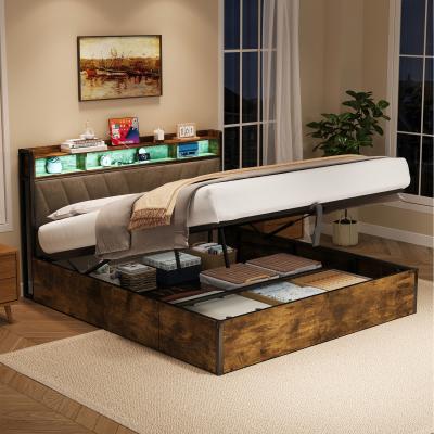 The Range Bed Frame with Hydraulic Storage and LED Light Headboard - Dark Walnut / King