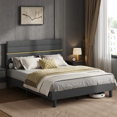 The Range King Bed Frame, Adjustable Upholstered Headboard - Grey