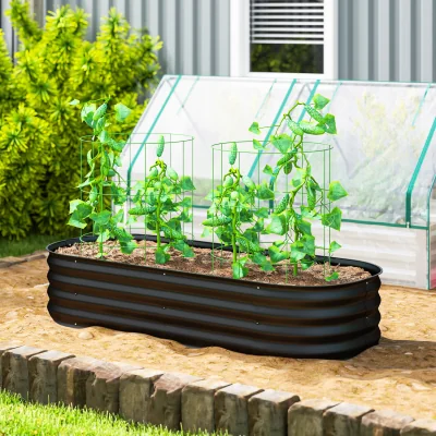 The Range Outsunny Raised Beds for Garden with Safety Edging, 150 x 62 x 30cm - black