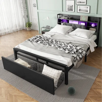 The Range Double Bed with Multi Colour LED Strip Lights - BLACK