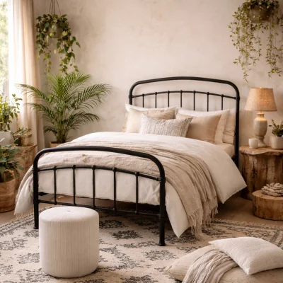 The Range France 3ft Metal Single Bed Frame with Headboard and Footboard - Black