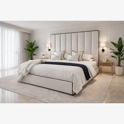 The Range K Mehmood enterprise ltd Modern Luxury Luxe Line Tall Headboard Bed Plush Velvet G - White