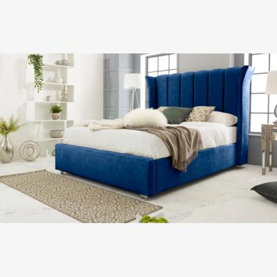 The Range Temple Marble 4 inch solid thick Bed Frame with Winged Headboard - Blue / Small Double