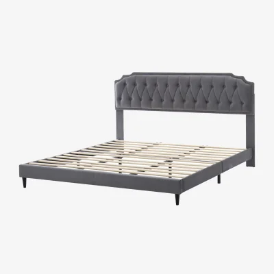 The Range CozyLiving Velvet Upholstered Superking Bed Frame with Tufted Headboard Chelsey - DARK GREY