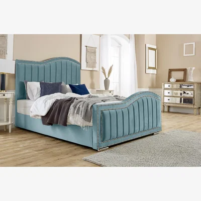The Range Kendrick Plush 4 Inch Solid Thick Bed Frame With Lined Headboard - Duck Egg / Small Double