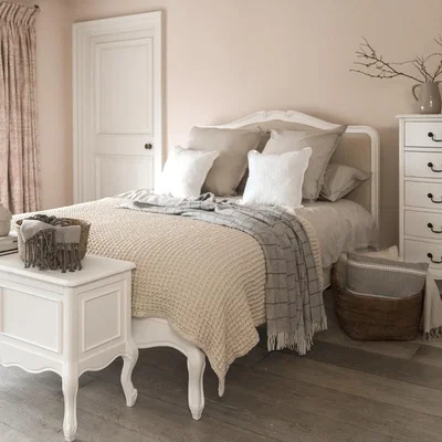 The Range Juliette French Upholstered Headboard Bed - White / King