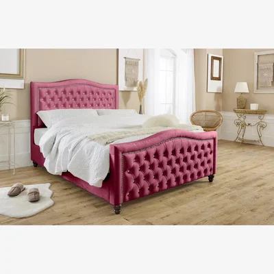 The Range Saturn Plush 4 Inch Solid Thick Bed Frame With Chesterfield Headboard - Maroon / Single
