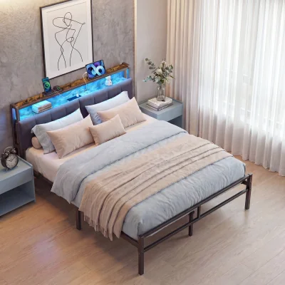 The Range King Bed Frame, with Storage and Upholstered Headboard - Black
