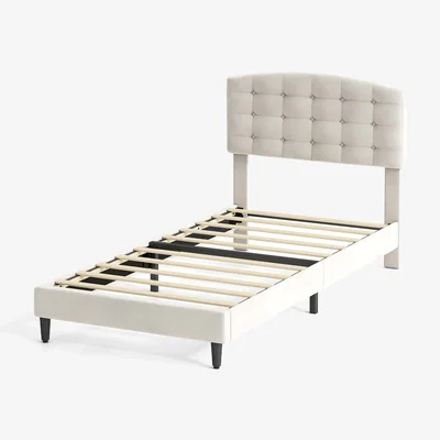 The Range CozyLiving Velvet Upholstered Single Bed Frame with Adjustable Headboard Cheyenne - BEIGE