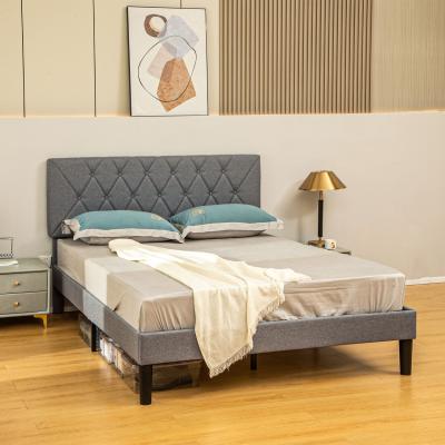 The Range HOMCOM Linen Bed Frame with 5-Level Adjustable Headboard - Grey / Double