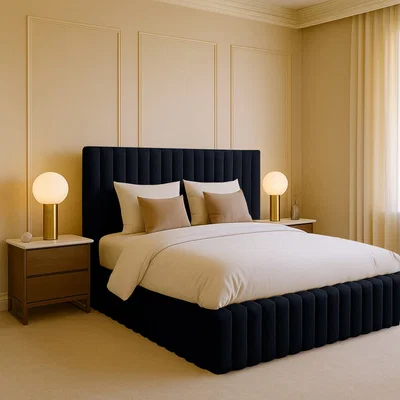 The Range Plush Velvet Brantley Panel Bed Frame Double King Super King - Black / King