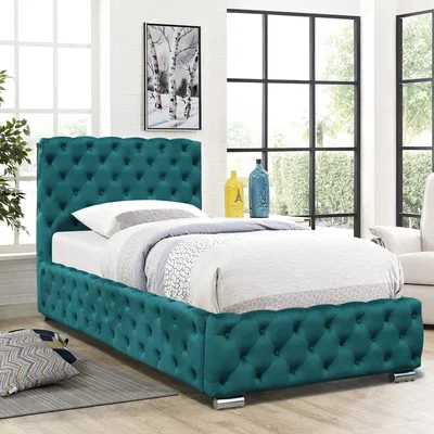 The Range Tufted Fabric Bed Frame In Grey Or Green In 3ft, 4ft6 or 5ft - Green / Single / No