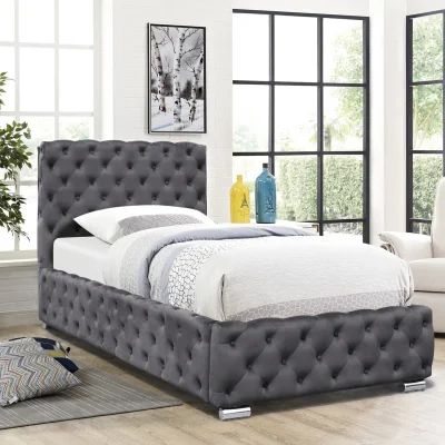 The Range Tufted Fabric Bed Frame In Grey Or Green In 3ft, 4ft6 or 5ft - Grey / Single / No