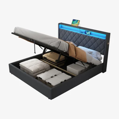 The Range Upholstered Bed Frame with Hydraulic Storage - Grey / Double