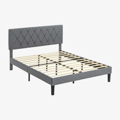 The Range Linen Upholstered 5 Level Adjustable Headboard Bed Frame - Grey