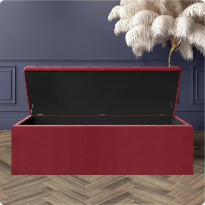 The Range Plush Velvet Striped Upholstered Blanket Chest, End of Bed Benc - Red Plush Velvet