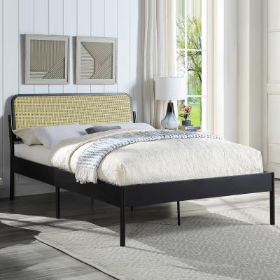 The Range Cheshunt Black Metal Rattan Headboard Bed Frame - Black