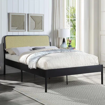 The Range Cheshunt Black Metal Rattan Headboard Bed Frame - Black