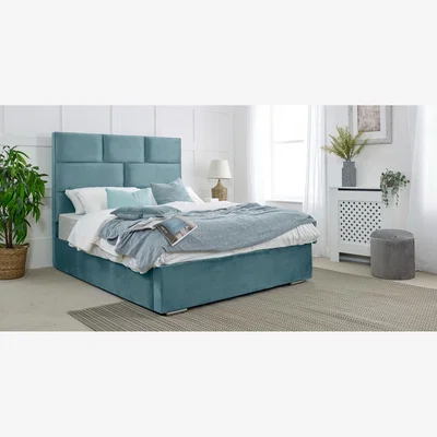 The Range Hampton Plush 4 Inch Solid Thick Bed Frame With Lined Headboard - Duck Egg / Single