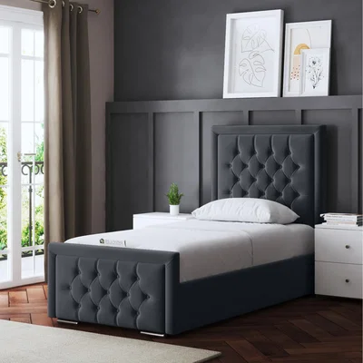 The Range Allegra Upholstered Bed with Headboard - STEEL / Double