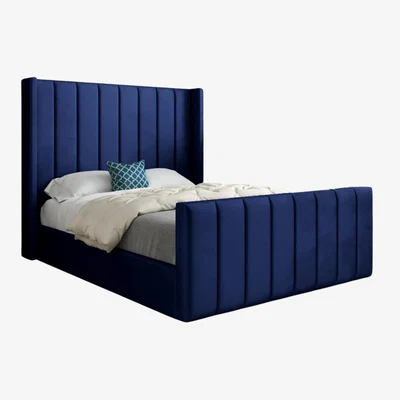 The Range Maryland Soft Velvet Upholstered Straight Winged Bed Frame - Blue / Single