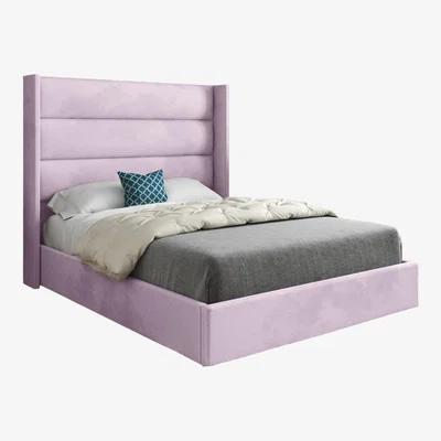The Range Jacob Soft Velvet Upholstered Straight Winged Bed Frame - Pink / King