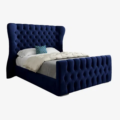 The Range Lika Soft Velvet Upholstered Wide Curved Winged Bed Frame - Blue / Single