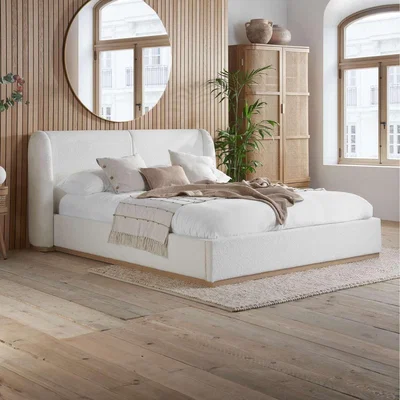 The Range Bed Frame White Boucle Birlea Eve Fabric - White / Double