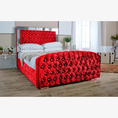 The Range Skipton Crush 4 Inch Solid Thick Bed Frame With Mirrored Headboard - Red / Single