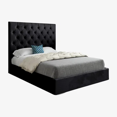 The Range Castle Soft Velvet Upholstered Bed Frame - Black / Double