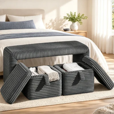 The Range Yaheetech 3-Piece Upholstered End of Bed Bench Set with Storage - Dark Grey