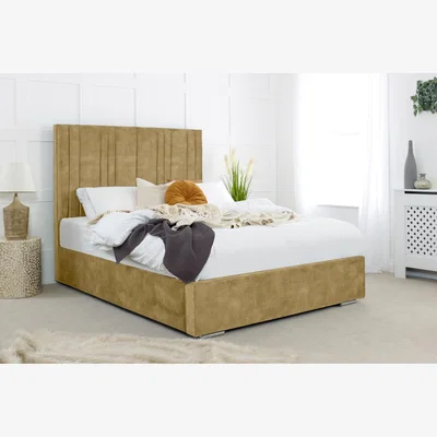 The Range Fabio Plush 4 Inch Solid Thick Bed Frame With Lined Headboard - Beige / Small Double