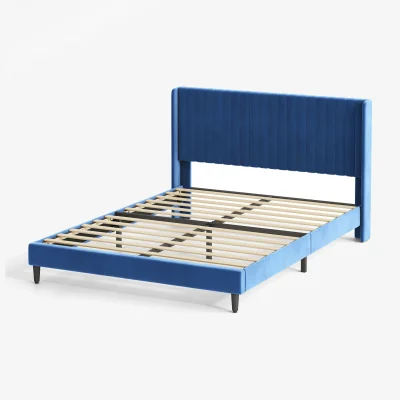 The Range CozyLiving Velvet Upholstered King Size Bed Frame with Channel Headboard Charlie - BLUE