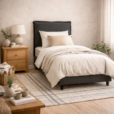 The Range Wexford 3ft Single Bed Deep Linen Padded Pillow Headboard - Dark Grey