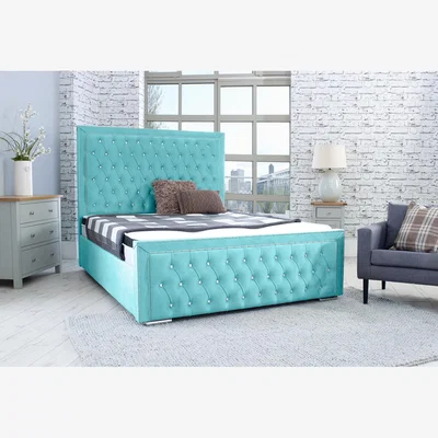 The Range Hendrick Plush 4 Inch Solid Thick Bed Frame With Chesterfield Headboard - Teal / King