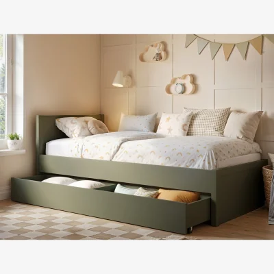 The Range Oliver Car Wooden Bed White & Oak - Green
